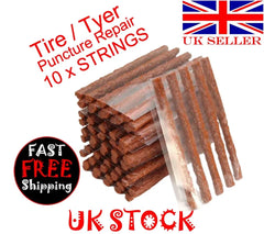 Tubeless Tyre Tire Puncture Repair Kit Strips Plug Bike Van Car Truck Brown x10